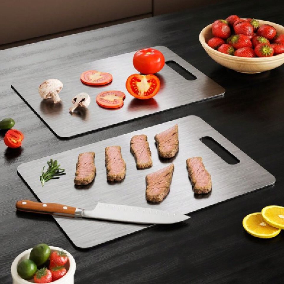 Katori titanium cutting board with food